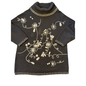 Vintage Victoria Woman Black Embroidered & Embellished L/S Sweater Size 2X EUC